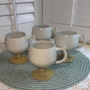 Set 4 Vintage HALL 2274 Mustard & White Round Pedestal Cappuccino Coffee Mugs